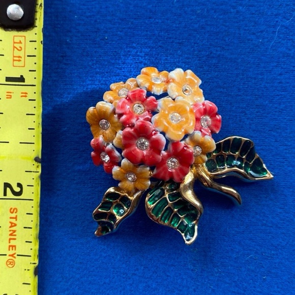 JOAN RIVERS Enamel Floral Rhinestone Brooch - Picture 5 of 5